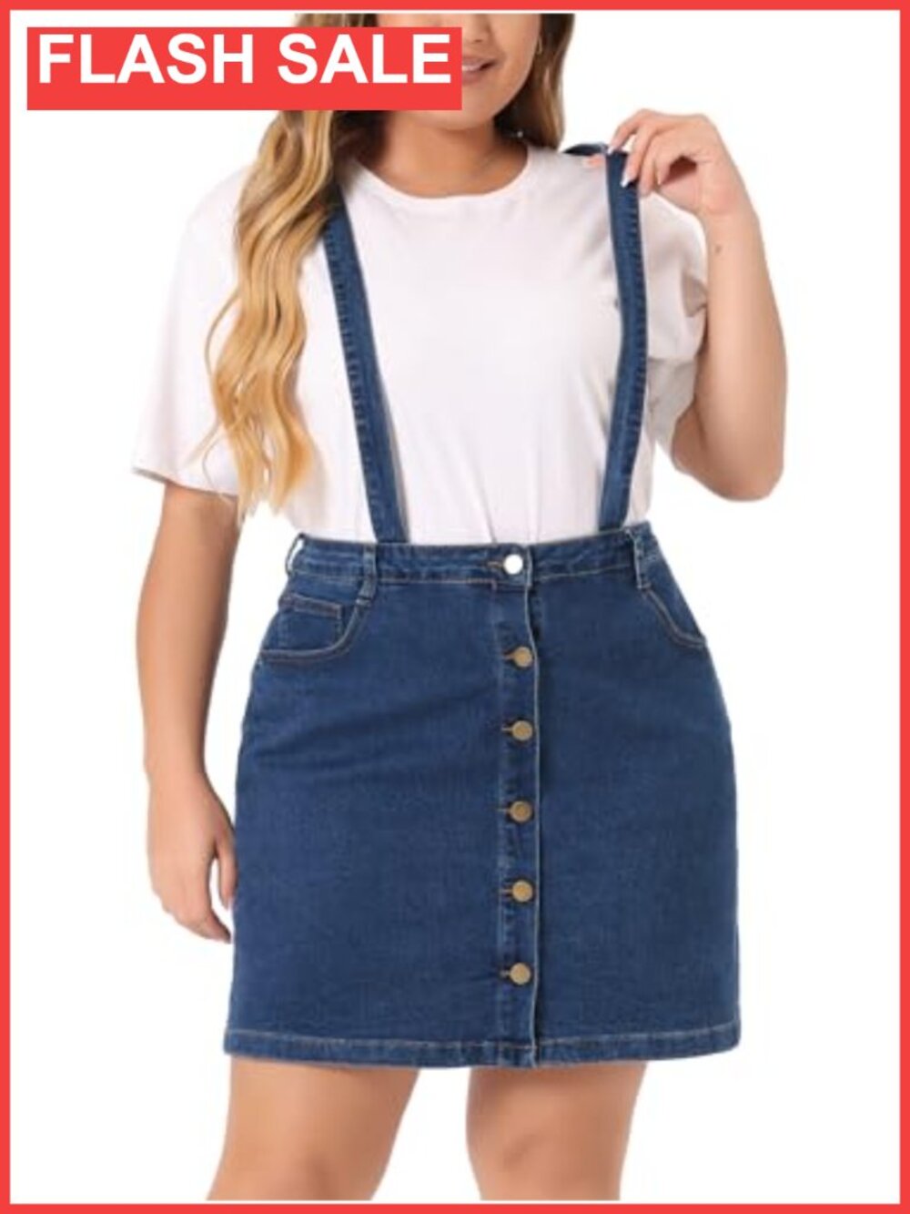 Plus Size Suspender Skirt Adjustable Strap Cross Back Mini Denim Overall Dress
